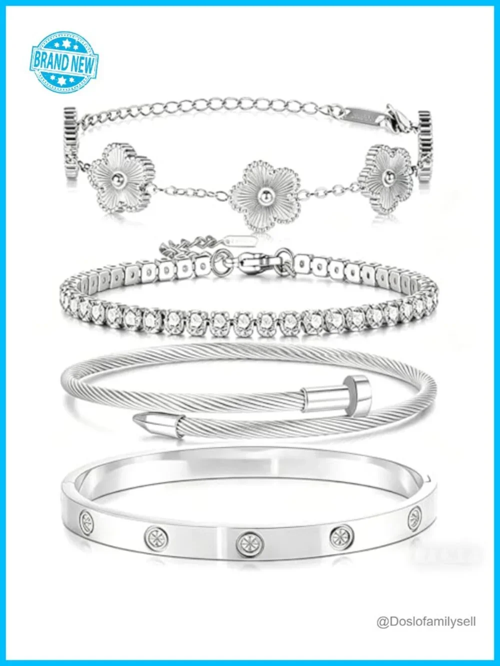 4 Pc Stackable Gold Plated Bangle Bracelet Set with CZ Stones